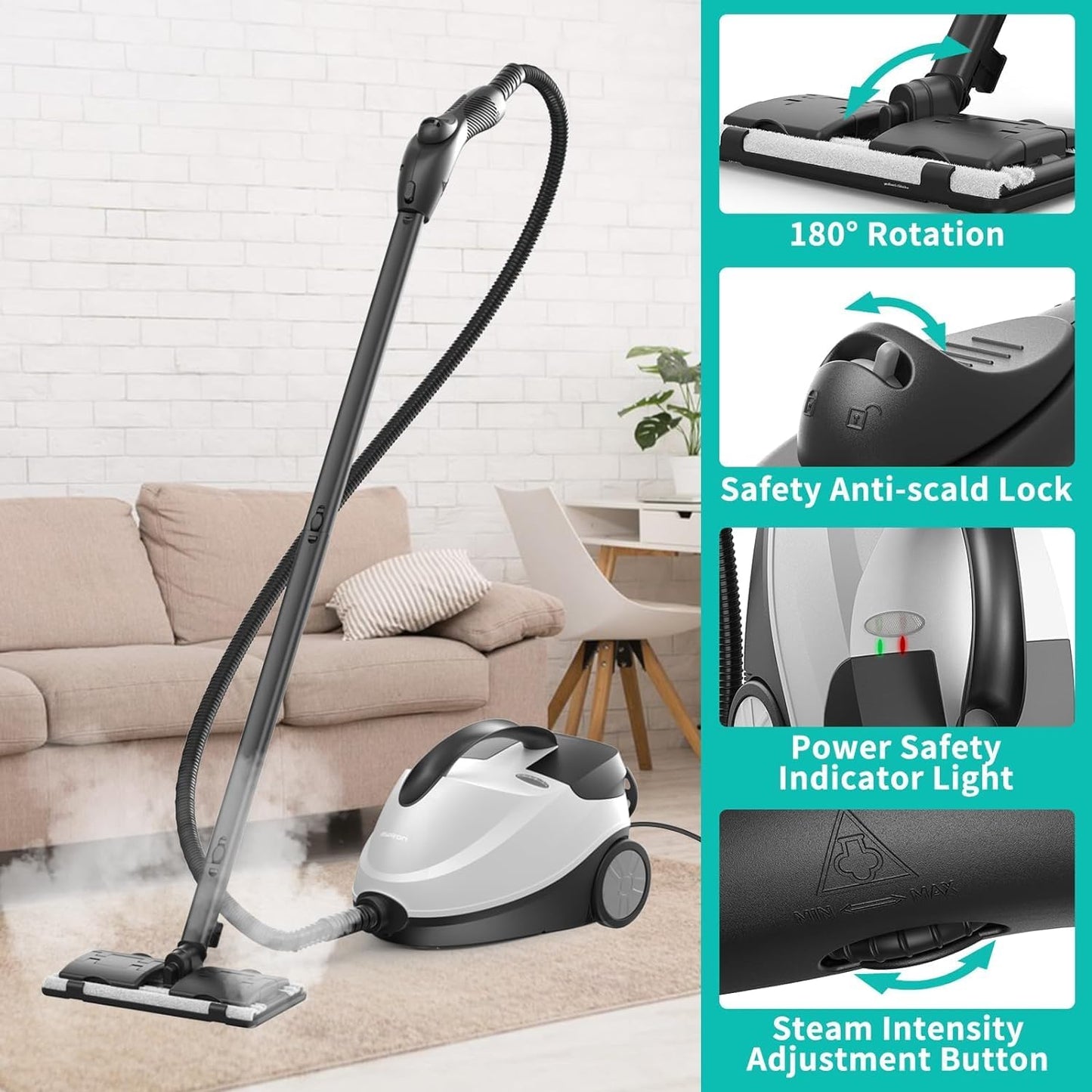 Steam Cleaner,Fast 50S Heat-Up Refill Anytime,293°F/70 PSI Powerful Multipurpose Handheld Steam Mop for Home Use with 50.7Oz Capacity,Steamer for Carpets,Hardwood Floor,Car,Tile,Crack Cleaning,6M Cord