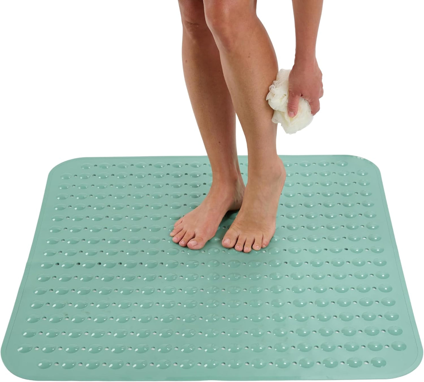 ENKOSI Extra Large Square Non Slip Shower Mat - 31 x 31-inch XL Bathroom Shower Mat - Square Shower Matts for Shower Stall Floors | Secure Suction Cups and Drain Holes (31x31 Aqua Green)
