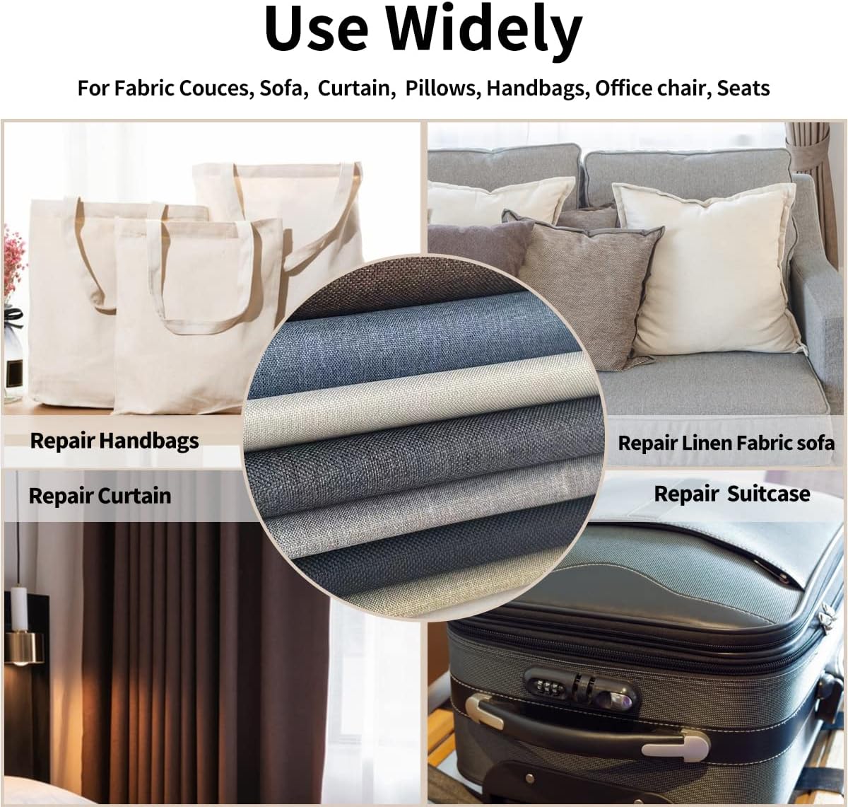 Fabric Repair Patches, 17X158 Inch Linen Repair Tape Self-Adhesive Fabric Patches Durable, DIY Large Linen Tape for Sofa, Couches, Furniture, Chair, Clothing （17X158 Inch, Dark Grey）