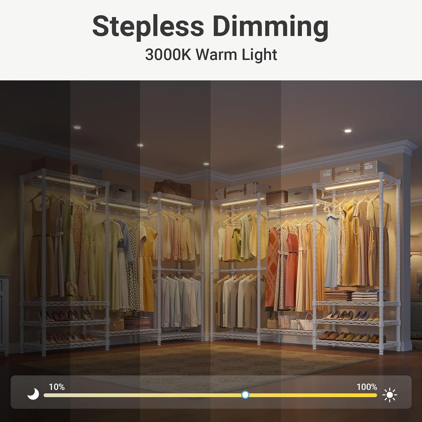 VIPEK V5LC Garment Rack Heavy Duty Covered Clothes Racks with Dimmable LED Light, 3000K Warm White, Portable Closet Wardrobe Freestanding Clothing Rack for Hanging Clothes, White Rack with Black Cover