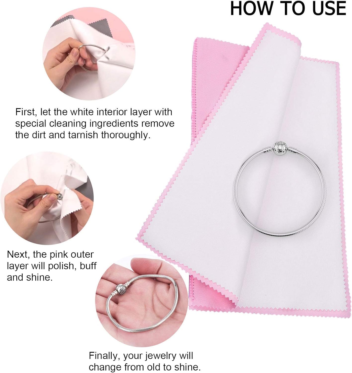 SEVENWELL Silver Polishing Cloth, Jewelry Cleaner Cloth for Sterling Silver Jewelry, Gold, Platinum, Silverware, Diamonds, Gemstones, Coins (Pink)