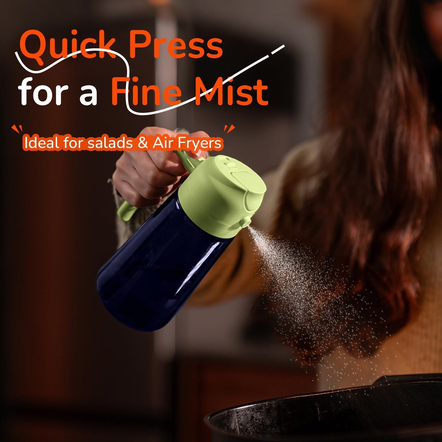 TrendPlain 16oz/470ml Blue Glass Olive Oil Sprayer for Cooking - 2 in 1 Olive Oil Dispenser for Kitchen Gadgets, Air Fryer, Salad, and BBQ - Green