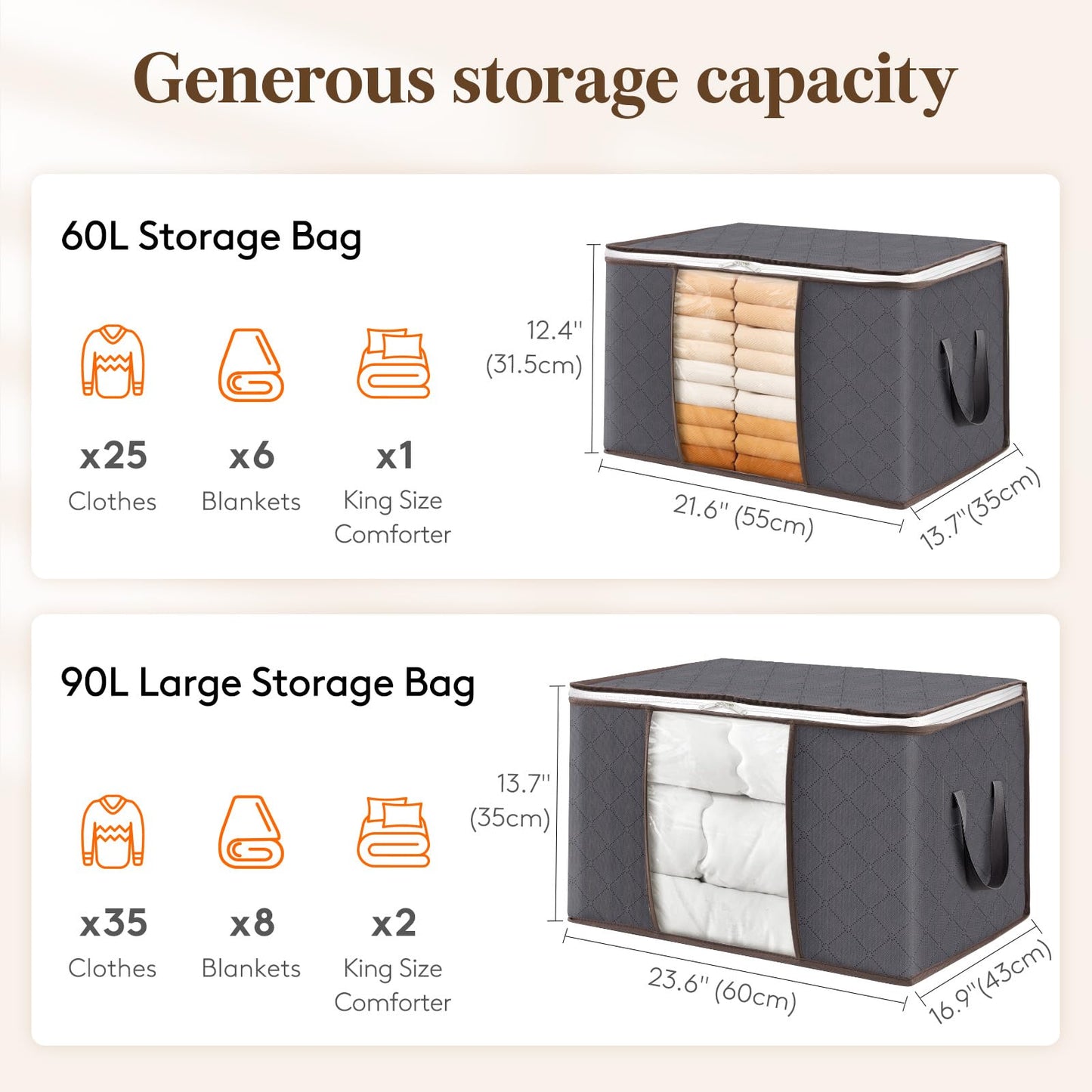 Lifewit 6 Pack Clothes Storage Bins with Lids, Foldable Blanket Storage Bags with Zippers, Clear
