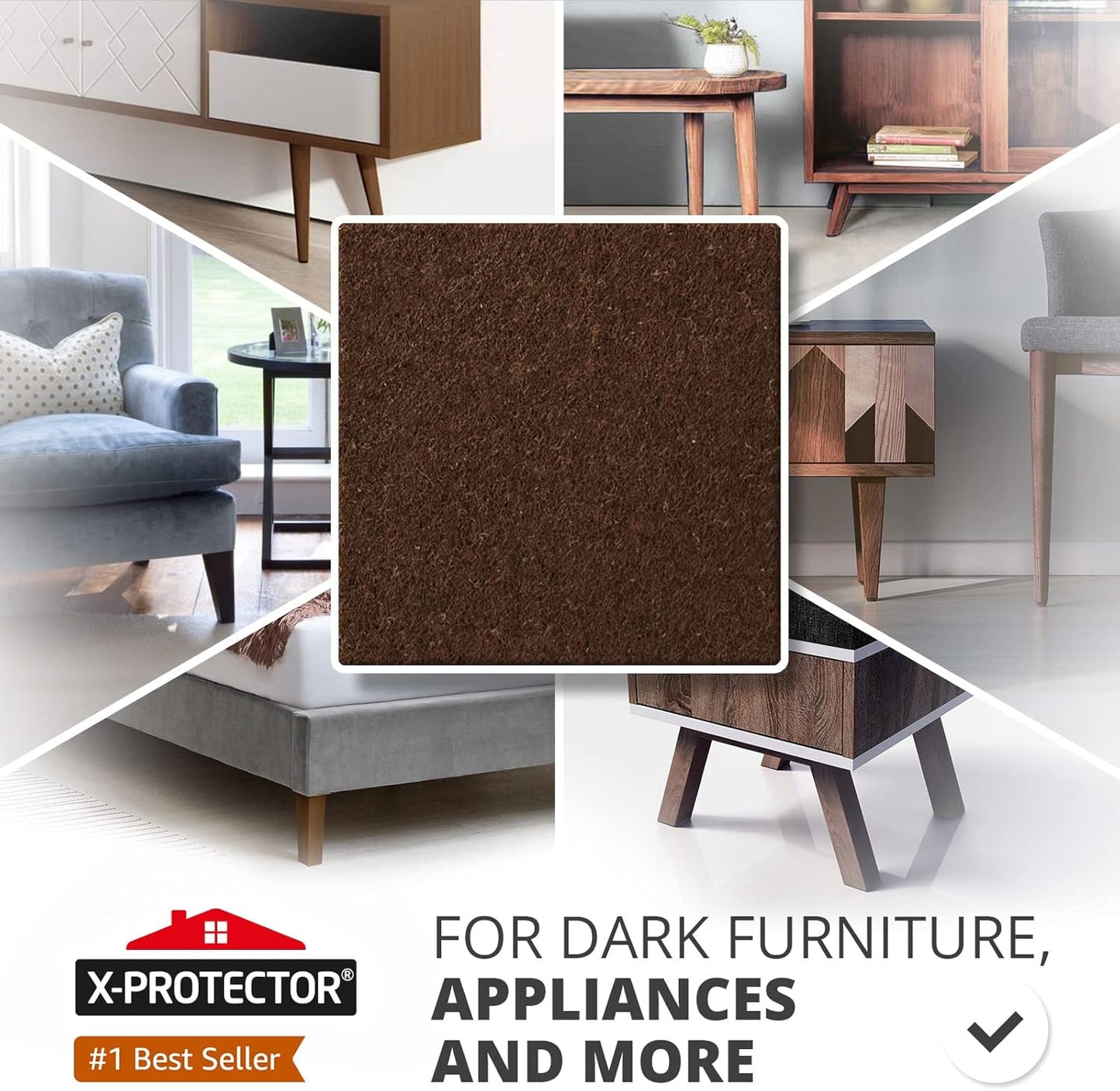 24 Heavy-Duty Felt Furniture Pads 1” 1/4” Thick X-Protector! Square Felt Pads for Furniture Feet - The Best Felt Floor Protectors for Furniture to Prevent Scratches. Protect Your Hard Floor! (Brown)