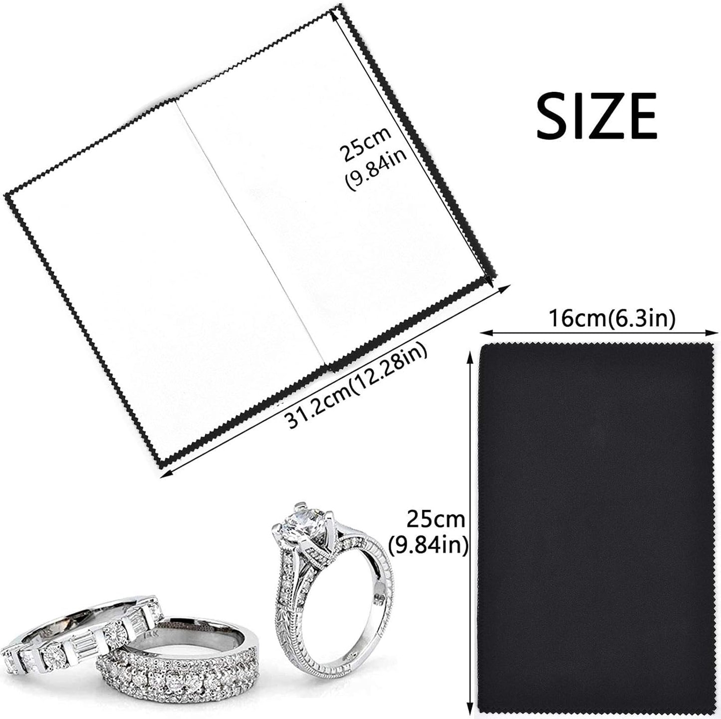 SEVENWELL Silver Polishing Cloth, Jewelry Cleaner Cloth for Sterling Silver Jewelry, Gold, Platinum, Silverware, Diamonds, Gemstones, Coins (Black)