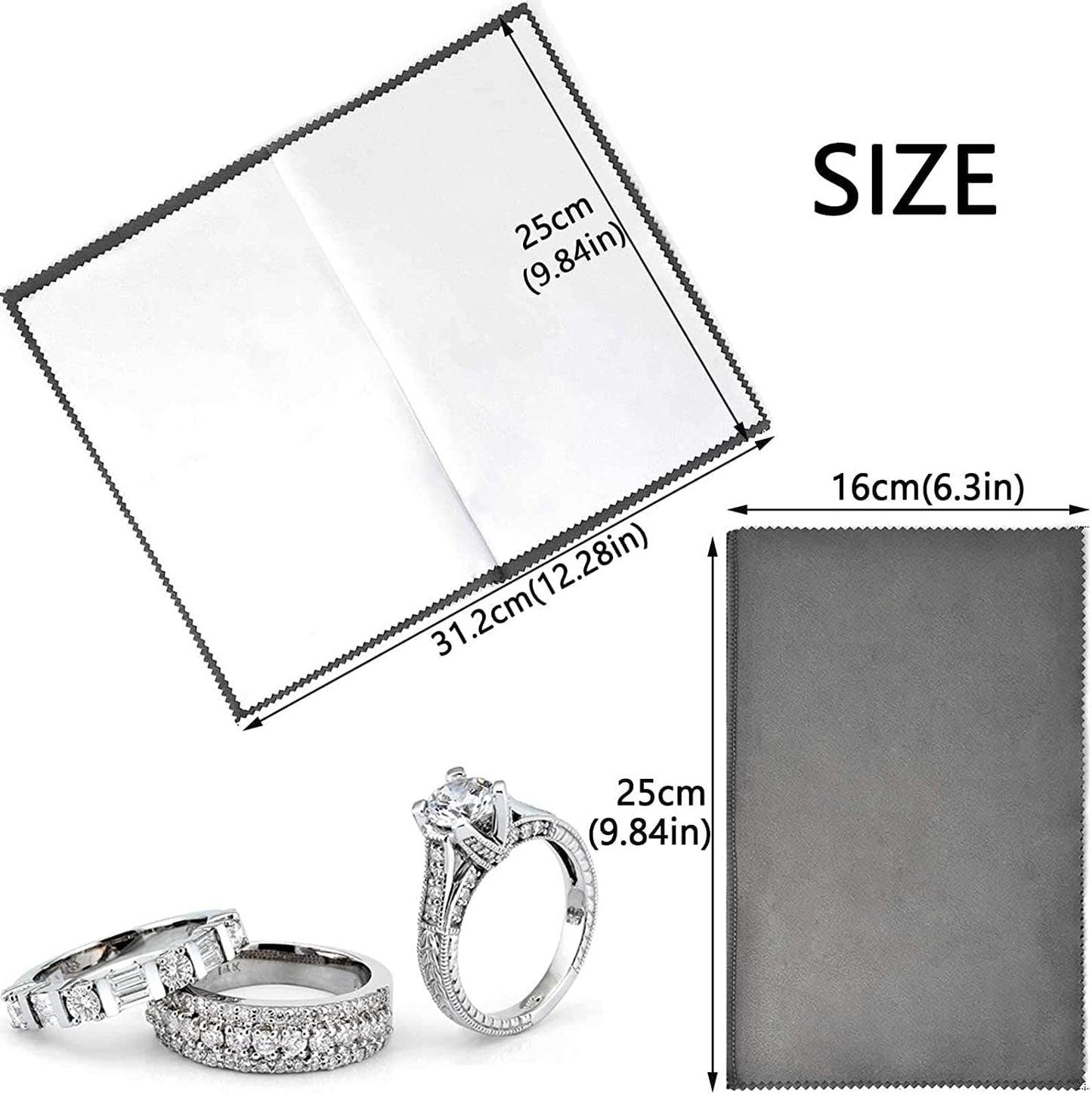 SEVENWELL 4pcs Jewelry Polishing Cleaning Cloth Large 10'' x 12'' for Sterling Silver Jewelry Gold, Diamond, Platinum, Precious Stones, Coins (Dark Gray)
