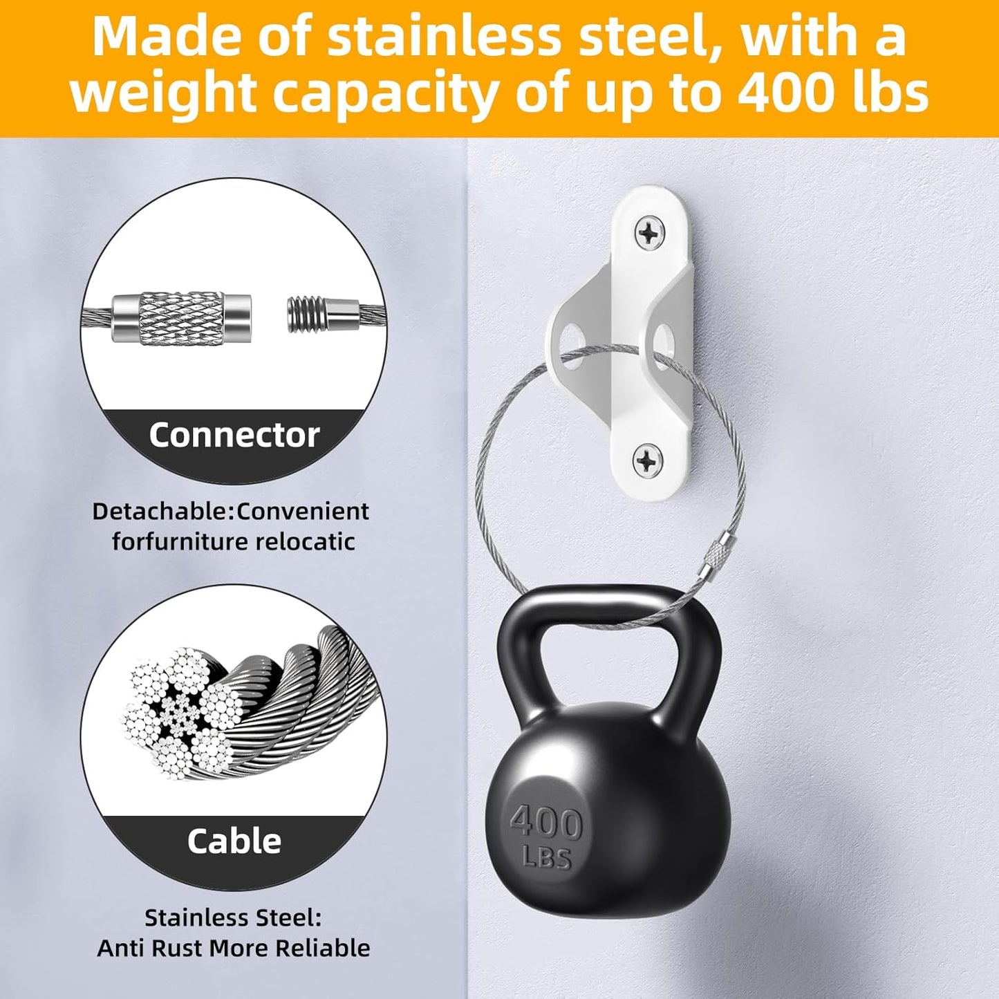 10-Pack Baby Proof Heavy Duty Furniture Anchors for Dressers, Bookcases and TV Cabinets 400LB Anti Tip Kit with Stainless Steel Hardware Shock Straps (White)