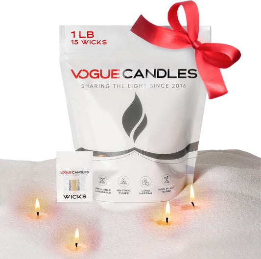 Vogue Candles Granulated Wax Refill - 1lb Plant-Based Granules Pack With 10 Clean Burning Wicks - Long-Lasting Luxury Sand Wax for DIY Candle Making