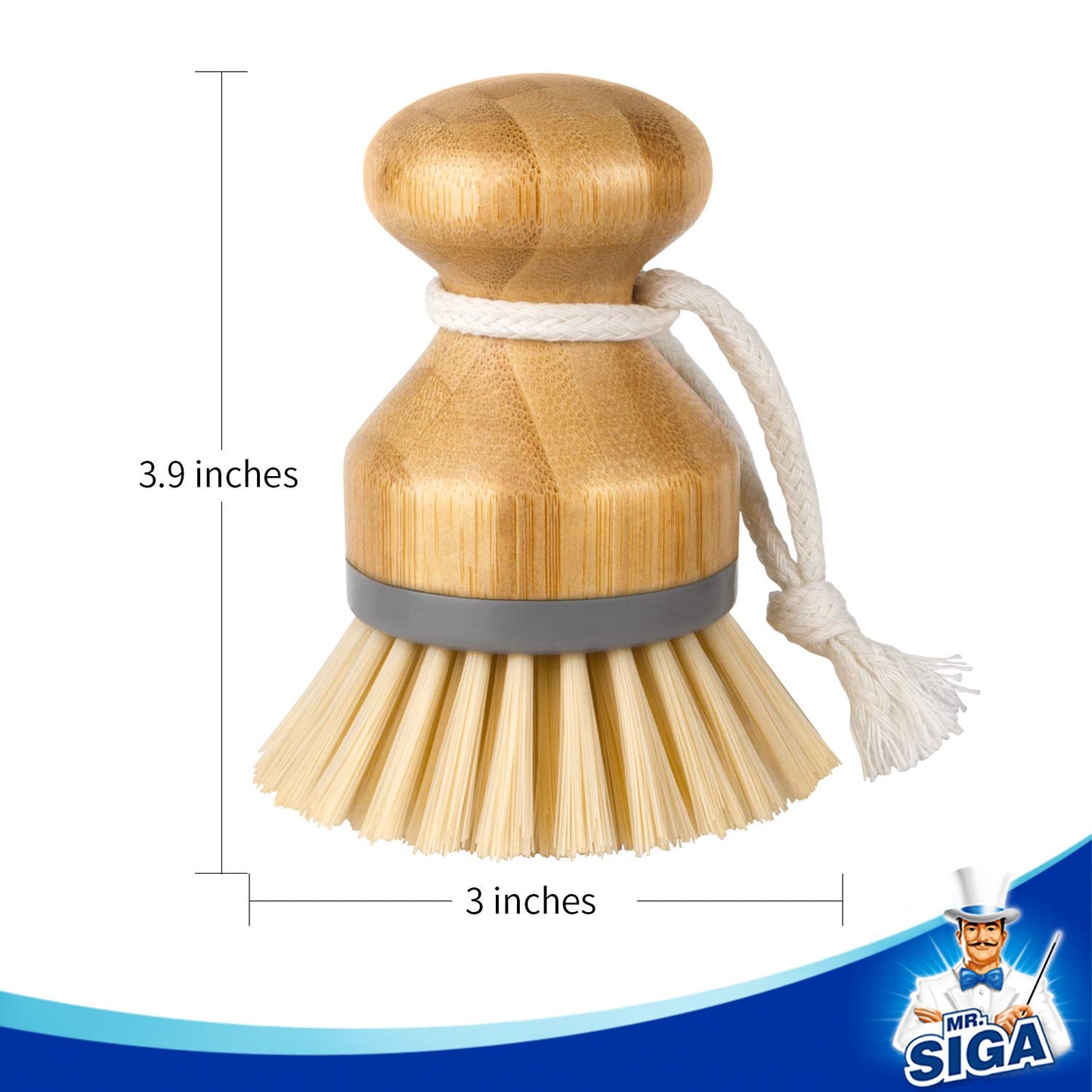 MR.SIGA Bamboo Palm Brush, Dish Scrub Brush, Bamboo Dish Brush, Pack of 2