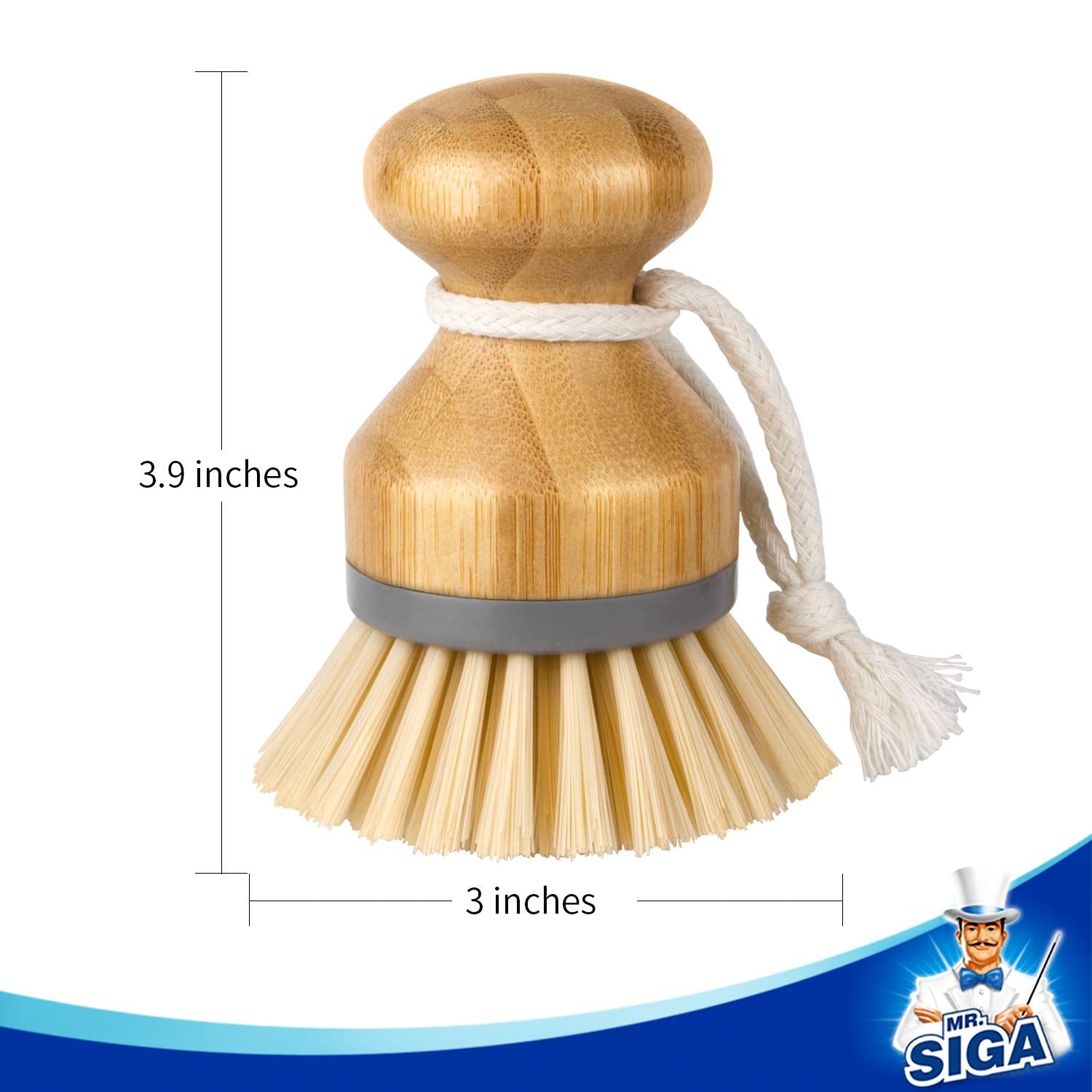 MR.SIGA Bamboo Palm Brush, Dish Scrub Brush, Bamboo Dish Brush, Pack of 2