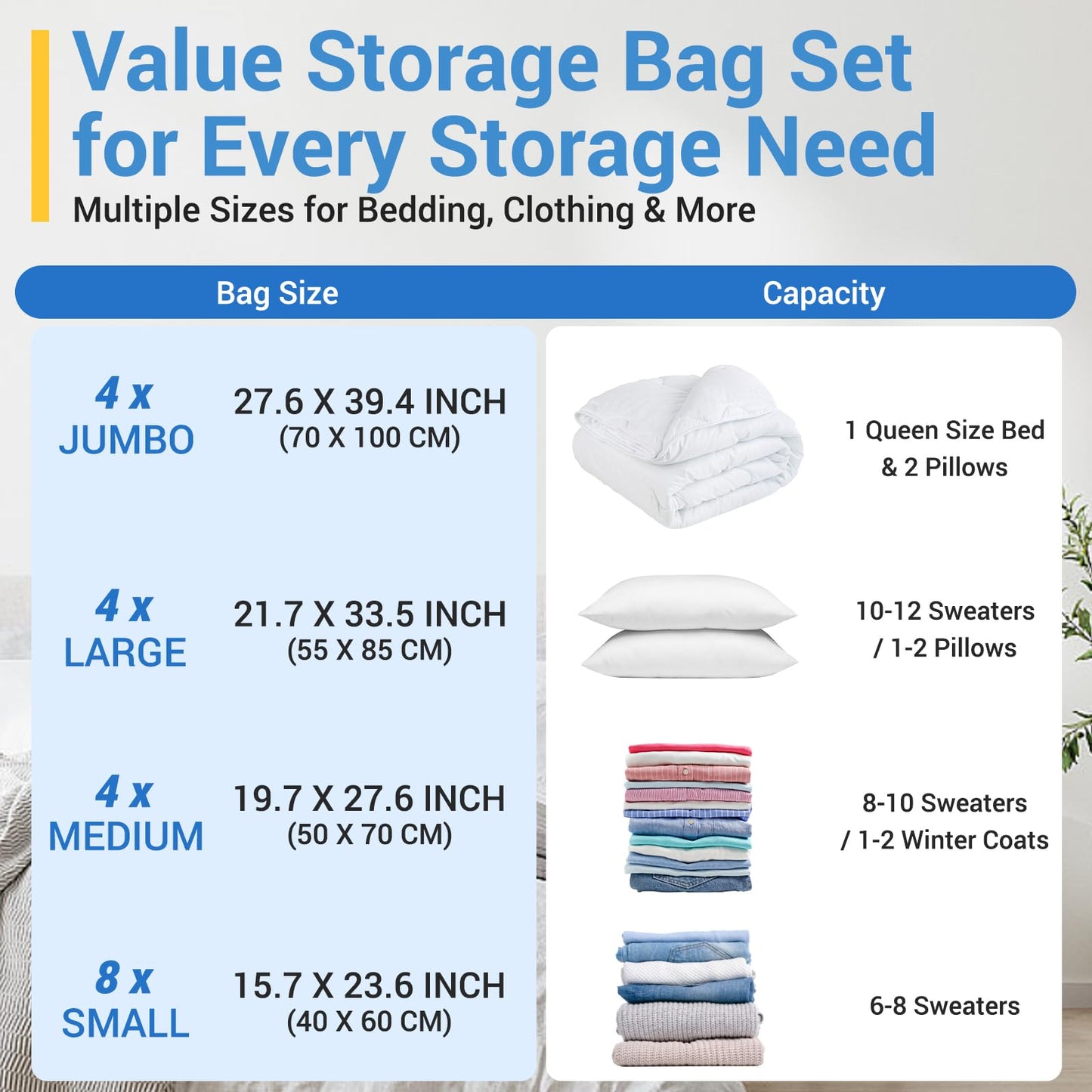 Fygrip 80% Space Saver Vacuum Storage Bags with Hand Pump, 10 Jumbo