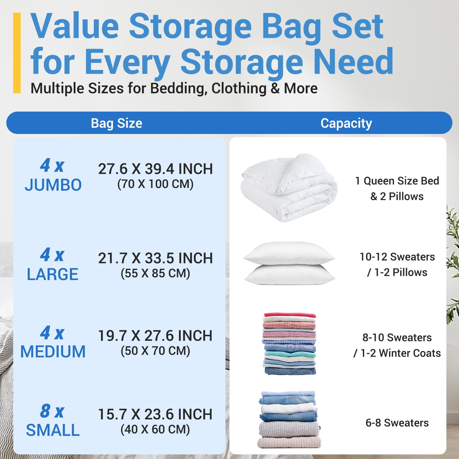 Fygrip 80% Space Saver Vacuum Storage Bags with Hand Pump, 10 Jumbo