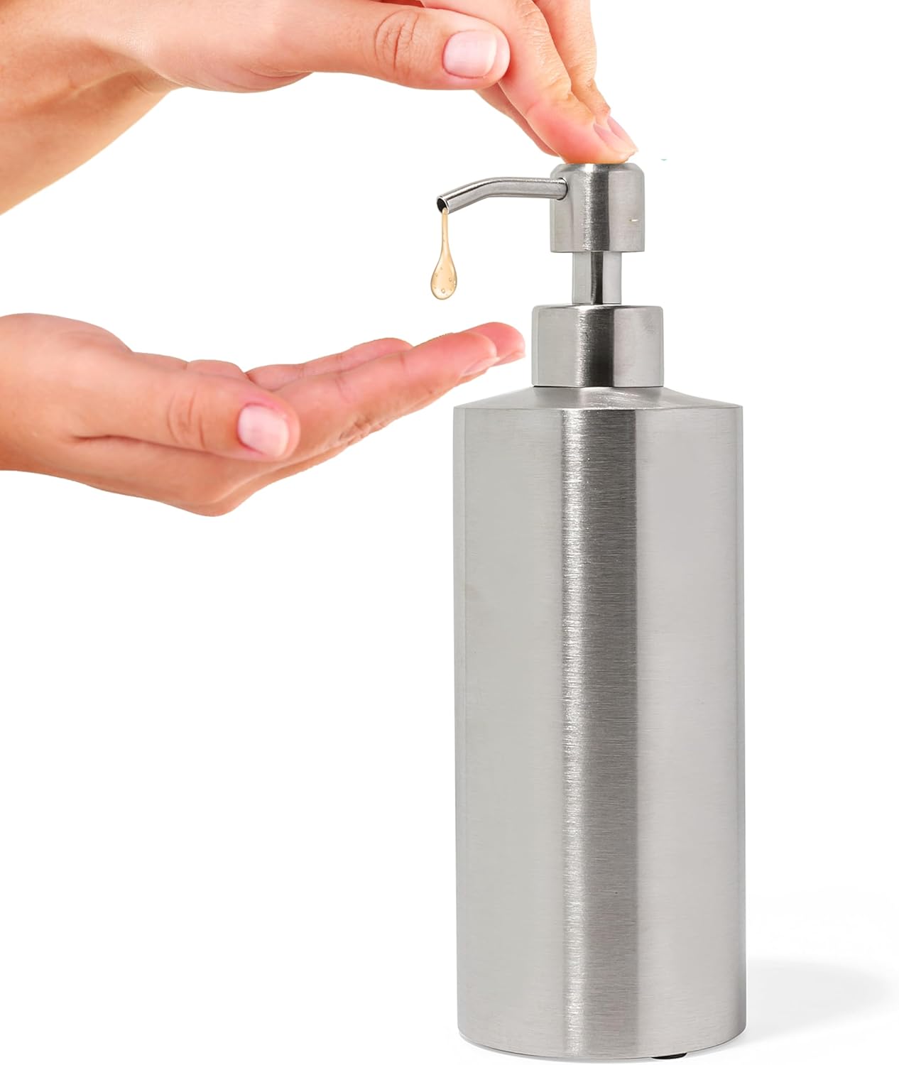 Silver Soap Dispenser Stainless Steel for Bathroom and Kitchen Sink, 15oz Refillable Round Rustproof Hand Dish Soap Dispenser Pump for Detergent, Lotion, and Countertop