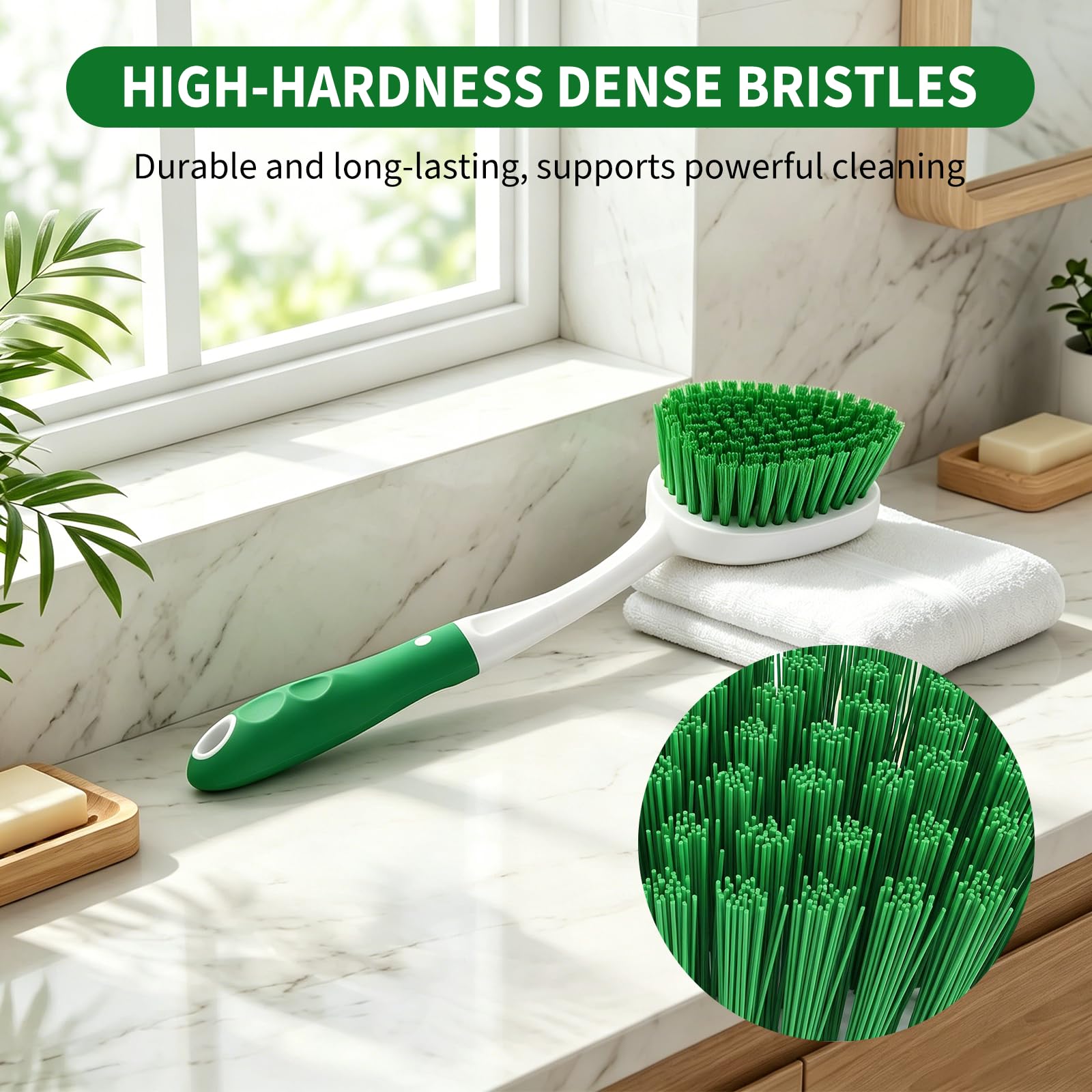 Scrub Brush Set of 4 Pack, Heavy Duty Shower Cleaning Brush Set, Green