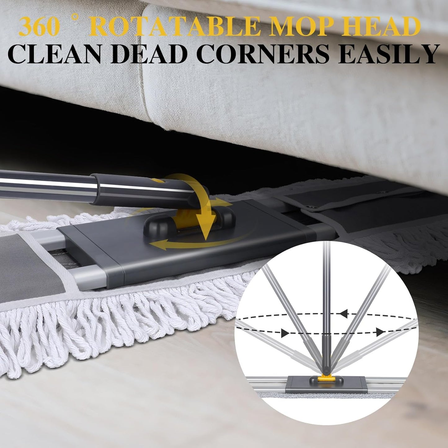 Masthome 36" Commercial Mop, Heavy Duty Industrial Floor Mop with 3 Microfiber Pads, 60" Adjustable Large Dust Mop,Wet Dry Flat Mops for Office Garage Warehouse Factory Mall