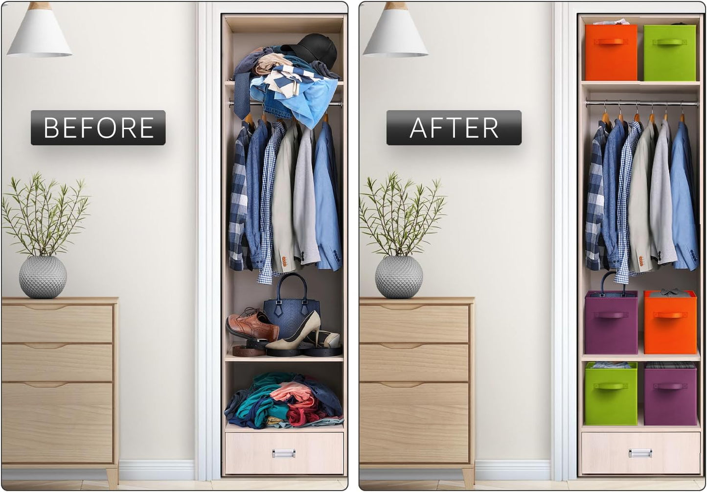 Sorbus Storage Cubes - 11" Foldable Storage Bins with Handle for Nursery, Playroom, Closet Organizers and Storage - 6 Fabric Shelf Basket for Toys, Books, Clothes - Purple Green & Orange Storage Bin