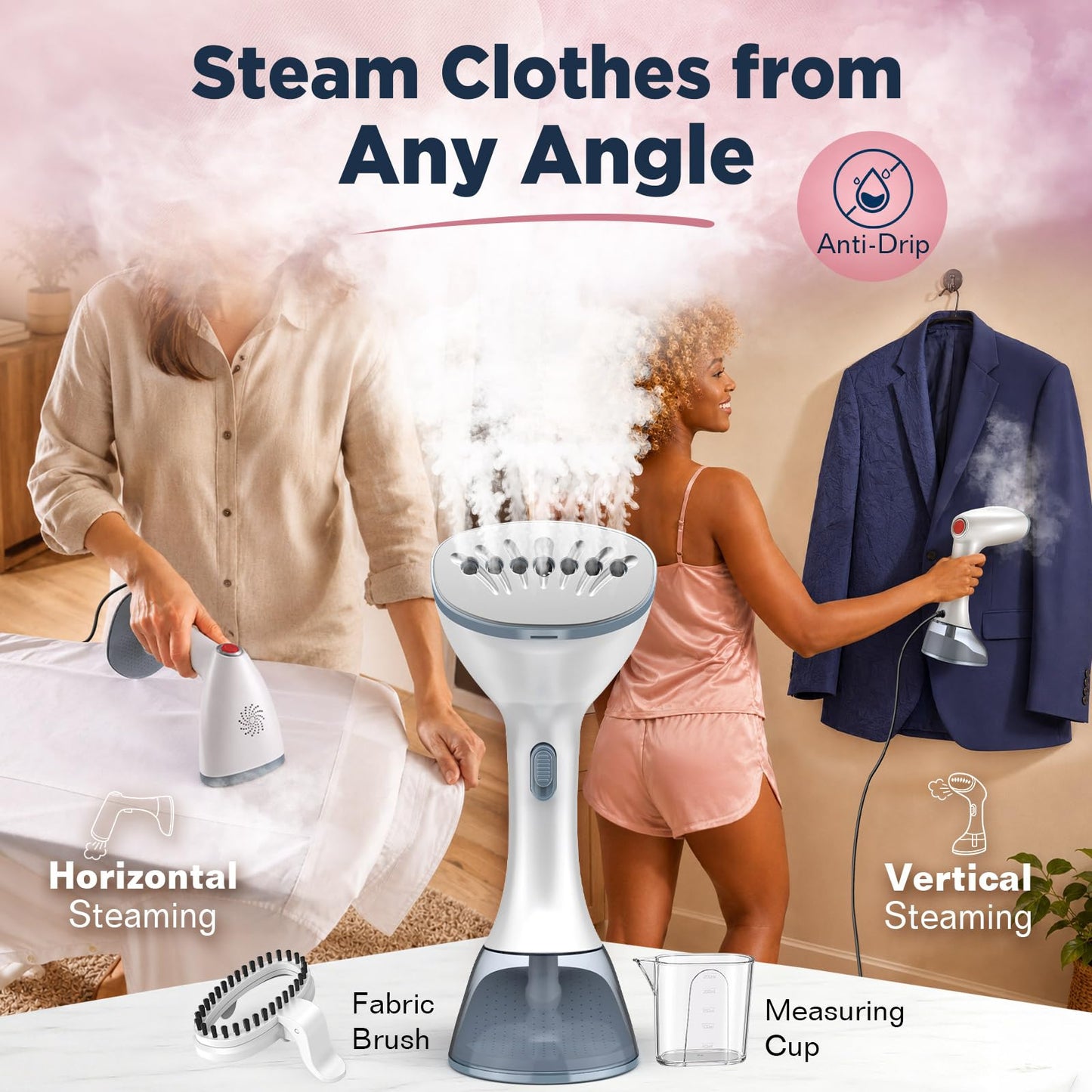 Steamer for Clothes, 1800W Clothes Steamer Handheld Garment Steamer with 3 Steam Settings, 380ml