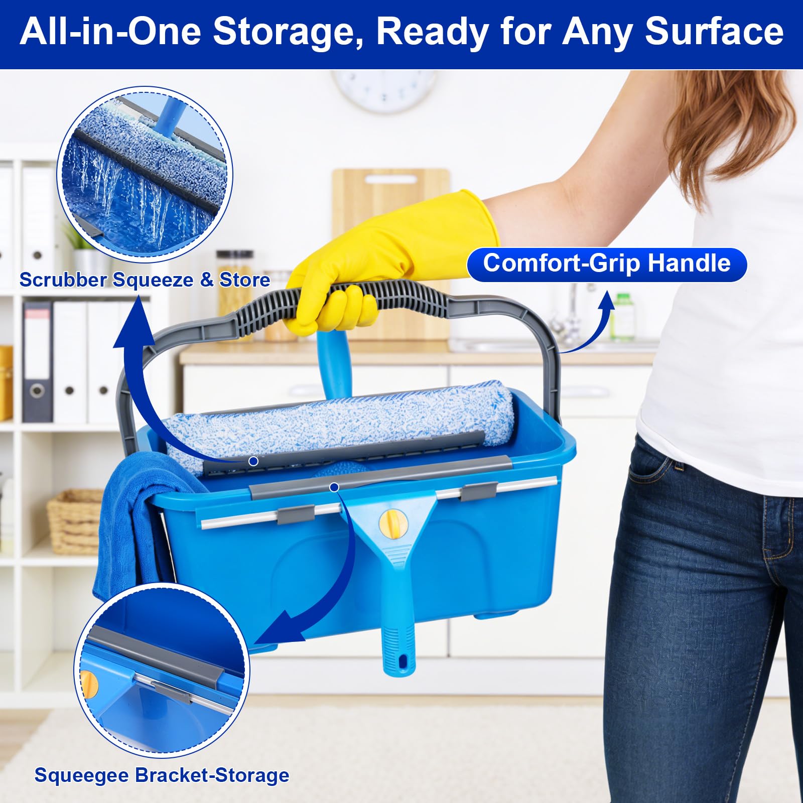 Professional Window Cleaning Kit, Window Washing Kit with 3 Gallon Bucket, 14-Inch Squeegee