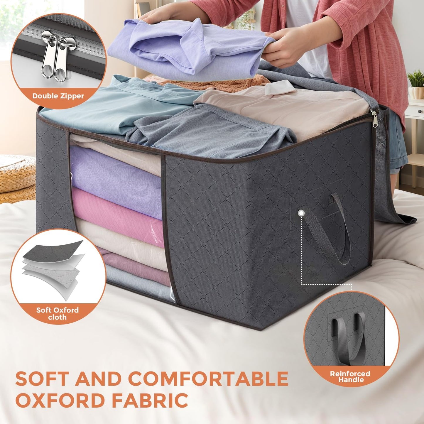 90L Large Storage Bags, 6 Pack Clothes Storage Bins Closet Organizers