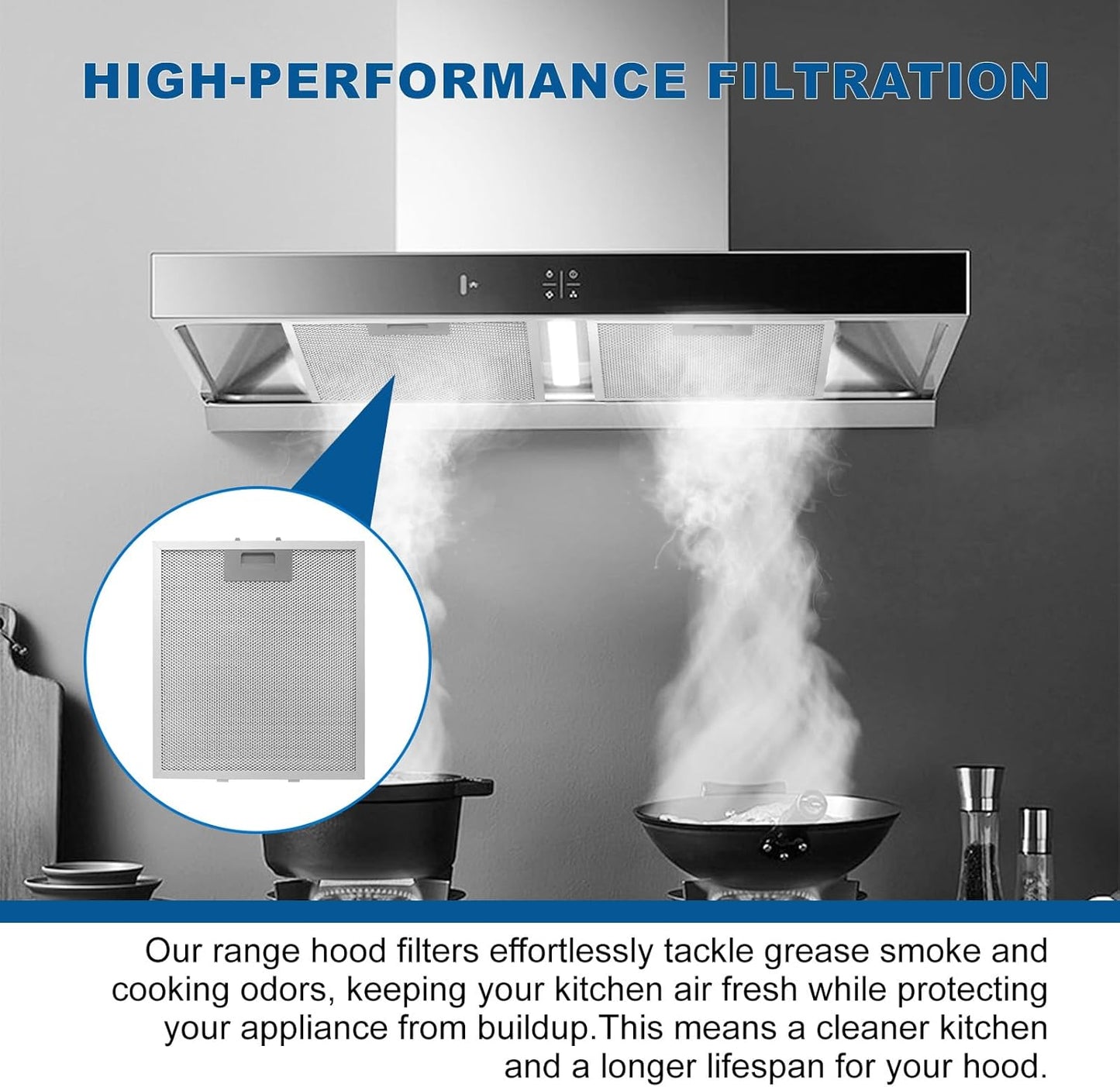 Range Hood Filter Replacement 12" x 10.5"W10169961A With 5-Layer Aluminum Mesh Fit for Whirlpool Stove vent filter for Kitchen Overhead Exhaust Fan Blocks Grease & Filters Oven Air (2PIC)