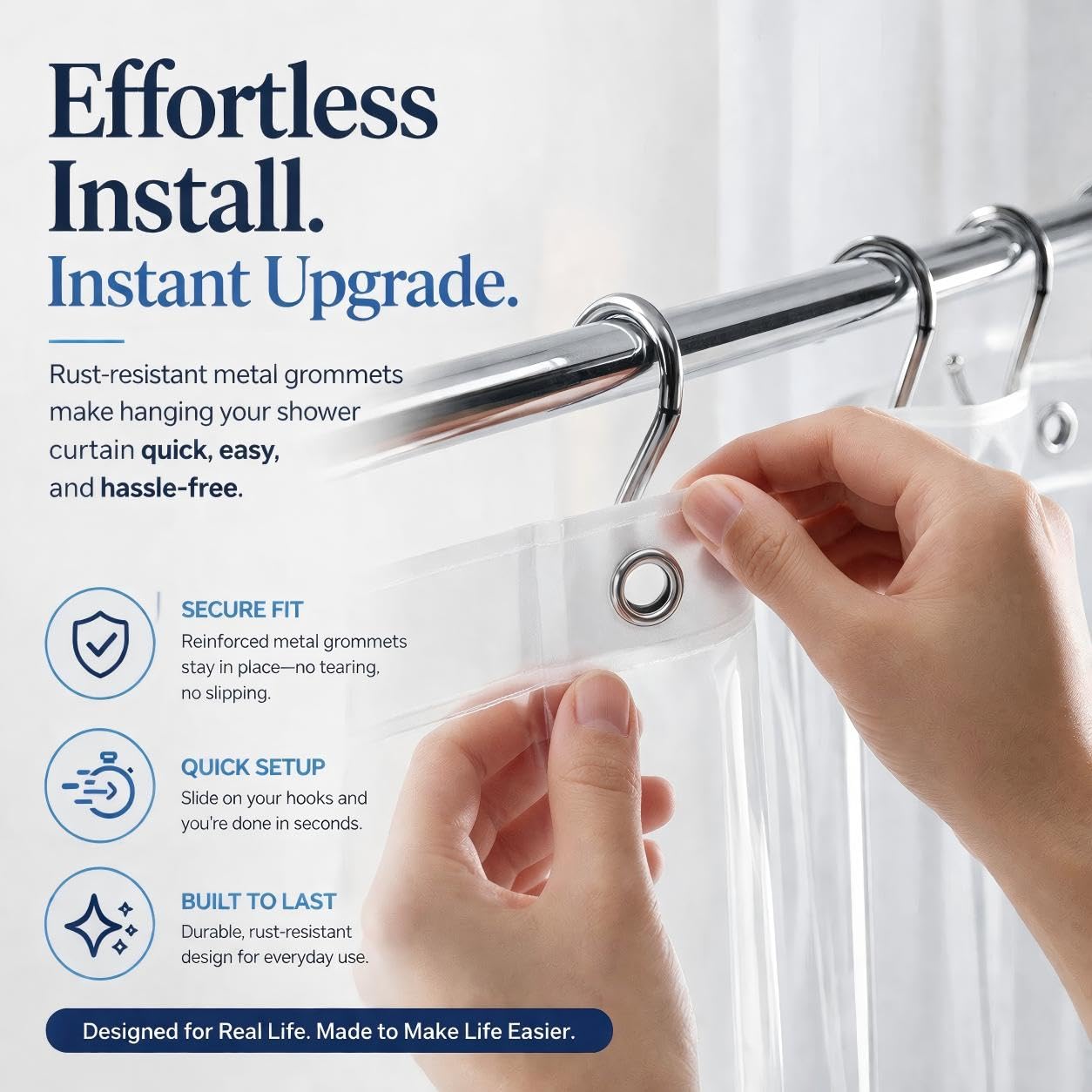 EHZNZIE Crystal Clear Shower Curtain Liner 72x72, PEVA Waterproof Bath Curtain, No Chemical Smell