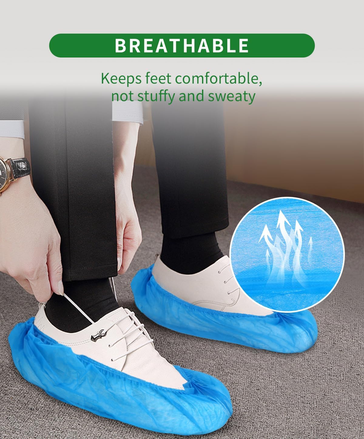 100Pcs(50 Pairs) Non-Woven Shoe Covers Disposable Non Slip for Indoors, Breathable | Durable | Boot Covers, Fits Up to Size 13 US Men (Blue)
