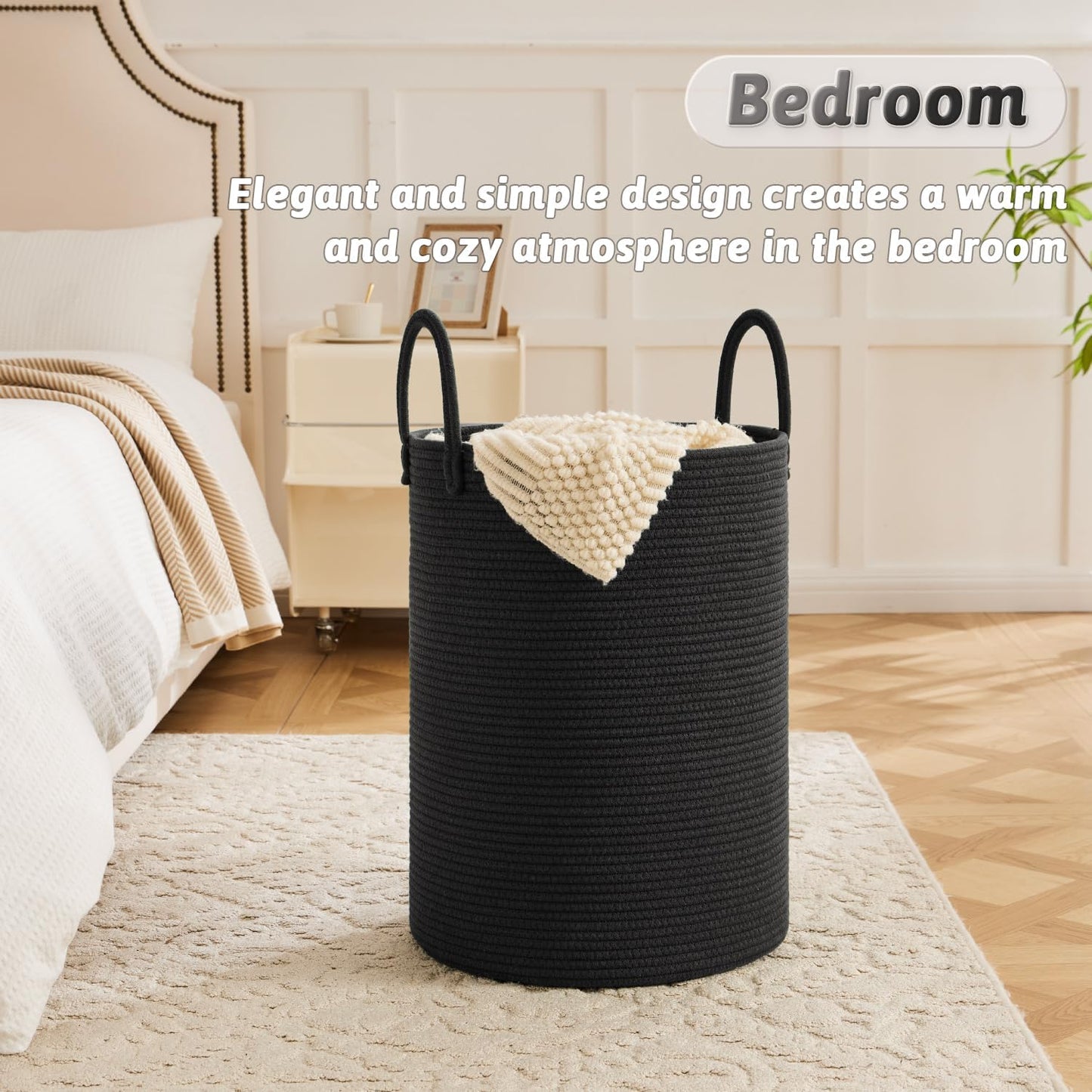 Laundry Basket,Woven Cotton Rope Laundry Hamper,80L for Decorative Storage of Dirty Clothes,Toys and Blankets in Bathroom,Baby Room and Living Room