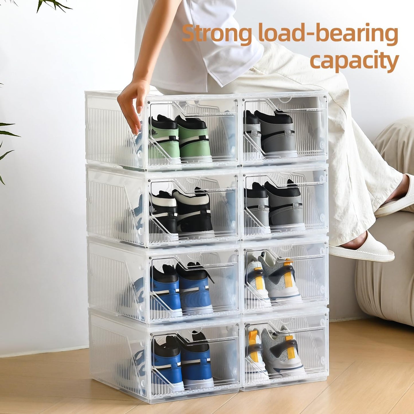 Modular XX-Large Shoe Organizer,Shoe Storage Organizer,10 Pack Shoe Box Clear Plastic Stackable,Drop Front Shoe Box with magnetic Door, Containers For Sneaker,Fit up to US Size 15