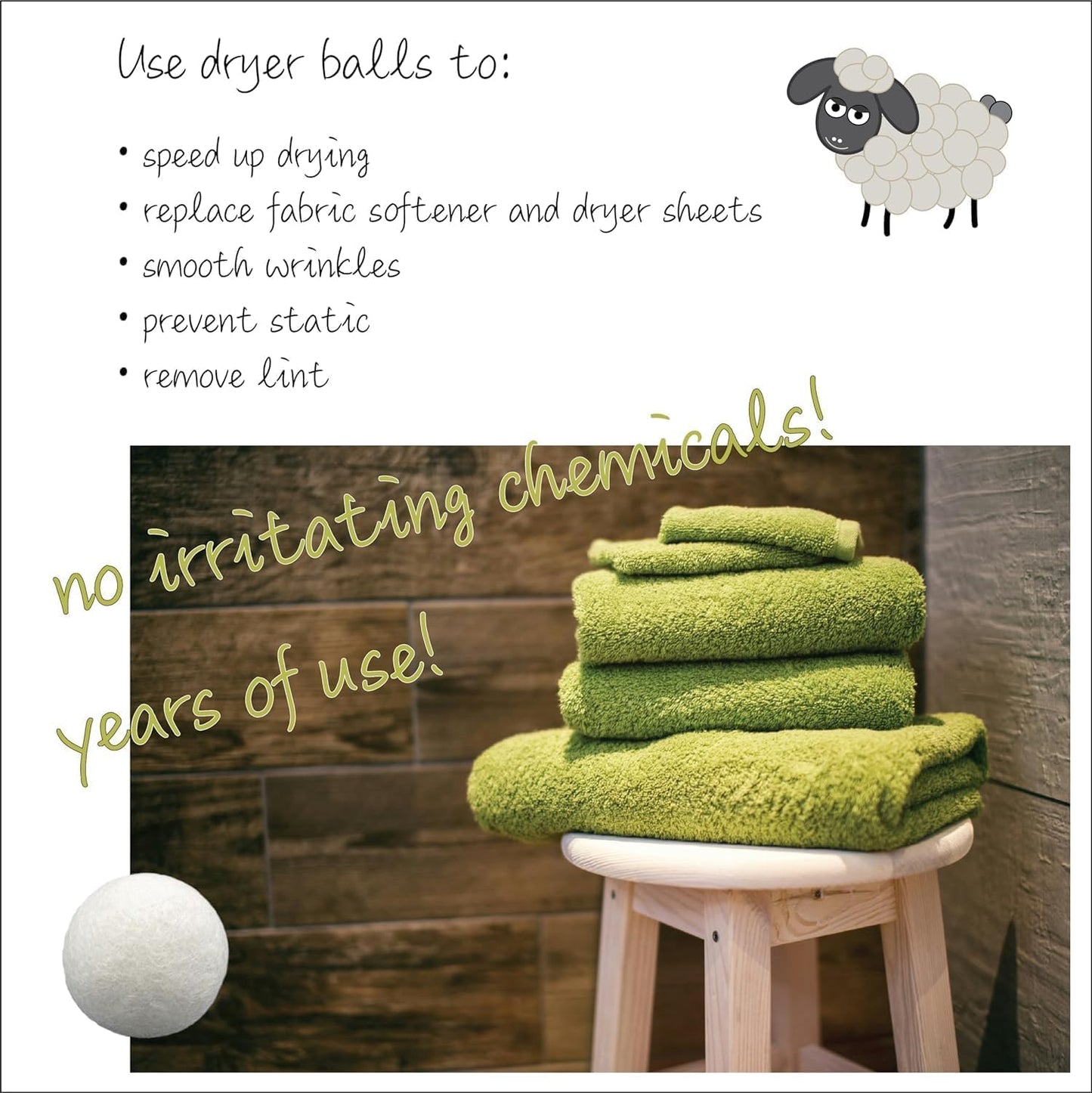 Three by Three Seattle Felt·Like·it!™ XL Wool Dryer Balls + Storage Bin: Reduce Drying Time, Static Cling, and Energy Use | Natural Alternative to Fabric Softeners | (Pack of 3 White Dryer Balls)