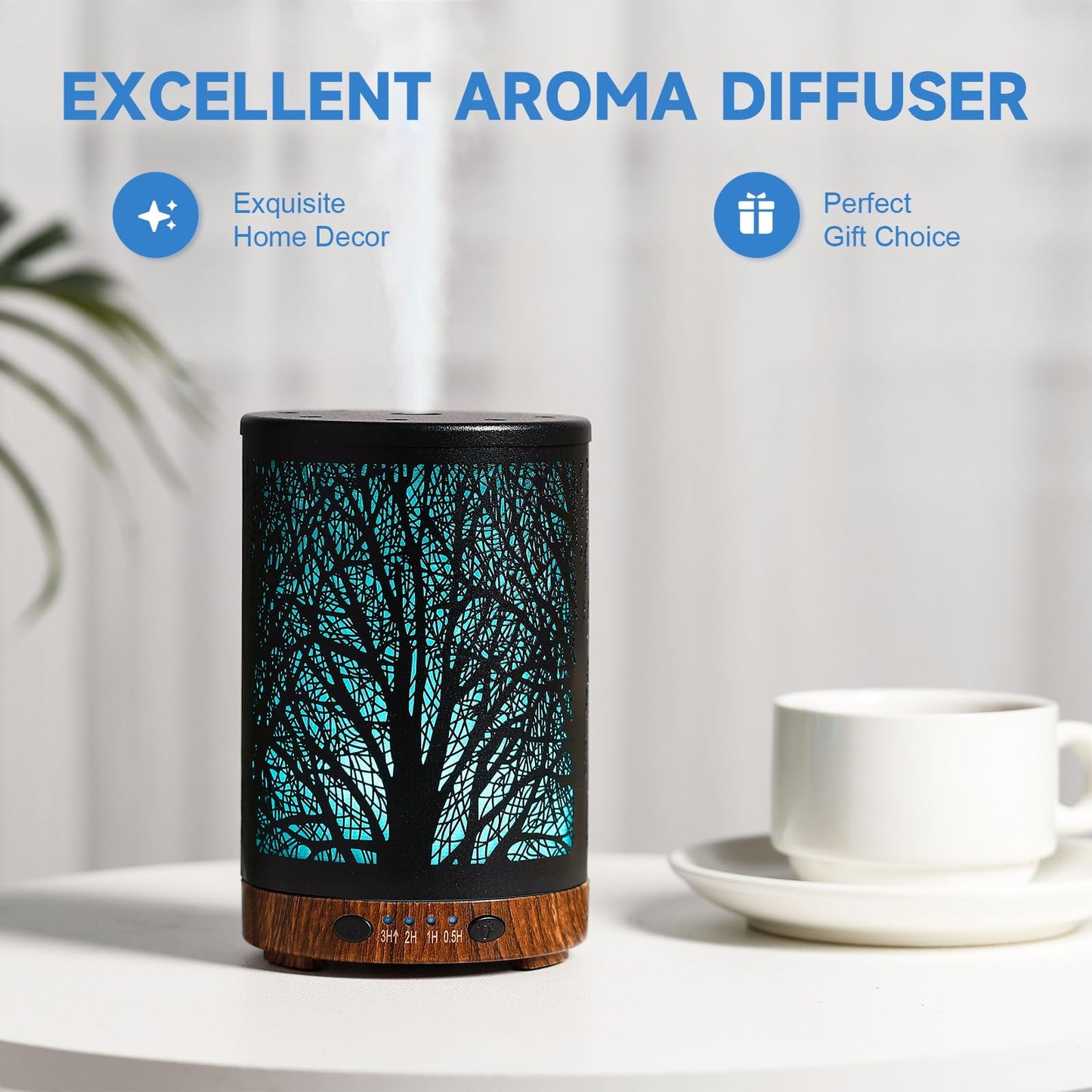 JOYOLO Essential Oil Diffuser 120ML Metal Aromatherapy Diffuser with Timer, Cool Mist Humidifier