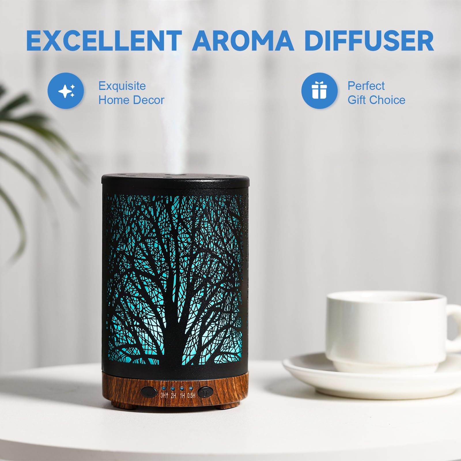 JOYOLO Essential Oil Diffuser 120ML Metal Aromatherapy Diffuser with Timer, Cool Mist Humidifier