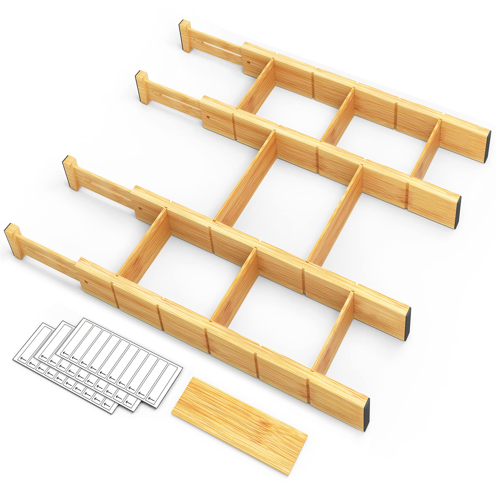 SpaceAid Bamboo Drawer Dividers with Inserts and Labels, Kitchen Adjustable Drawer Organizers