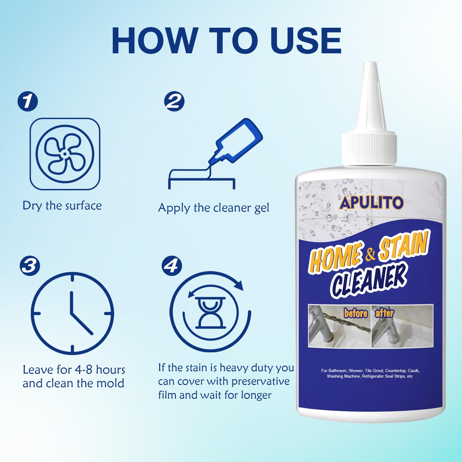 APULITO Household Cleaner Gel for Bathroom Shower Kitchen Tile Grout, Sinks Countertops 10 Fl Oz