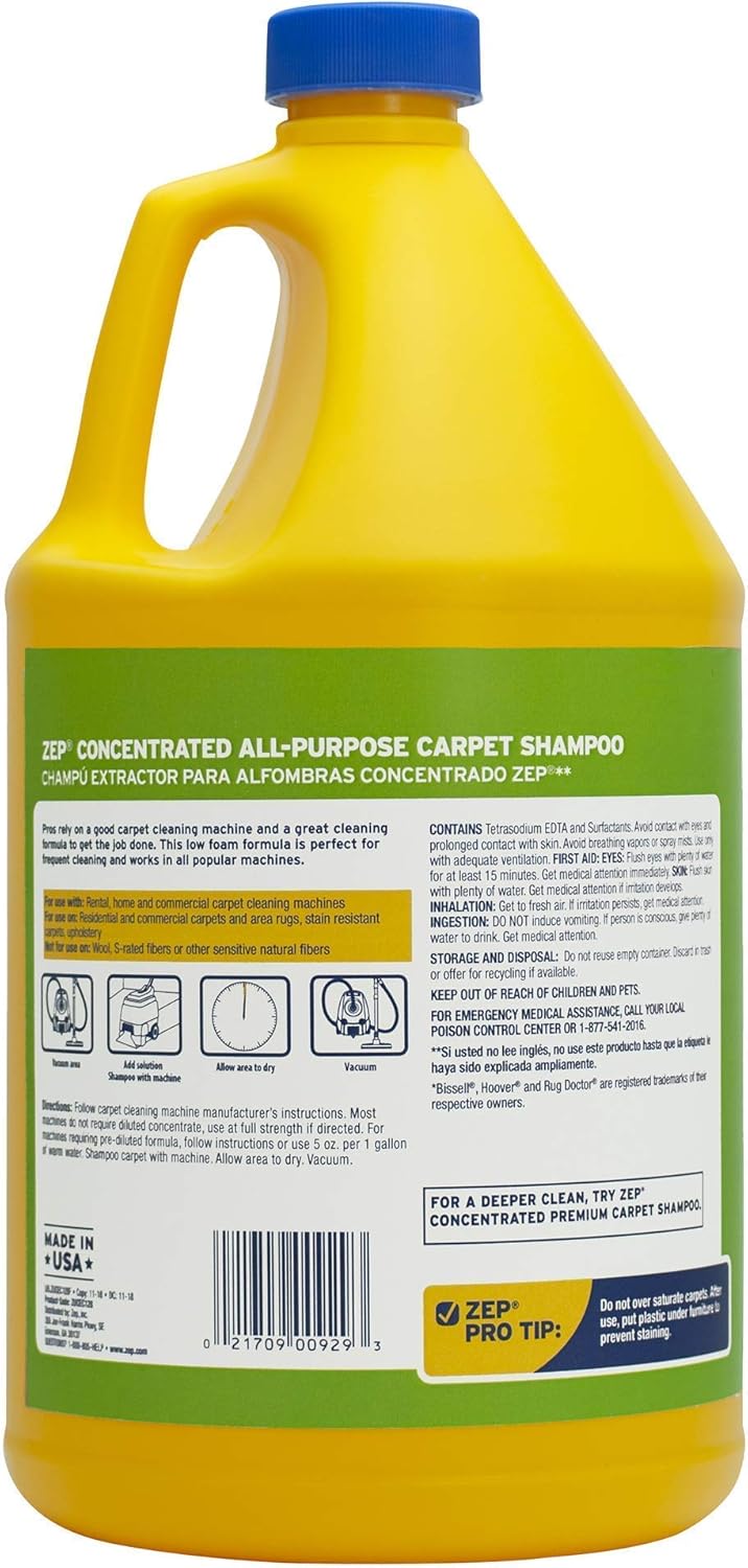 Zep All-Purpose Carpet Shampoo Concentrate Cleaner - 1 Gallon - ZUCEC128 - Professional Formula Removes Dirt and Stains