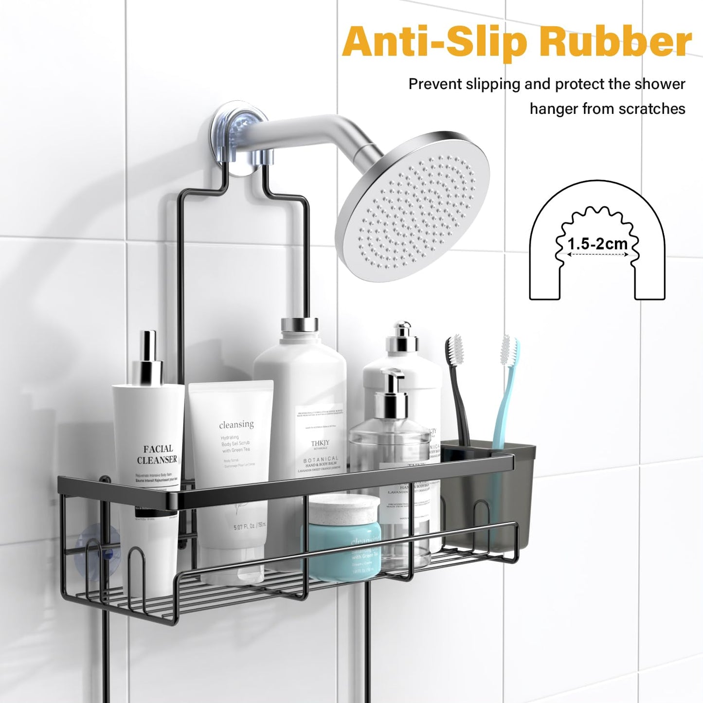 Hanging Shower Caddy Over Showerhead - Rustproof No Drill Shower Organizer