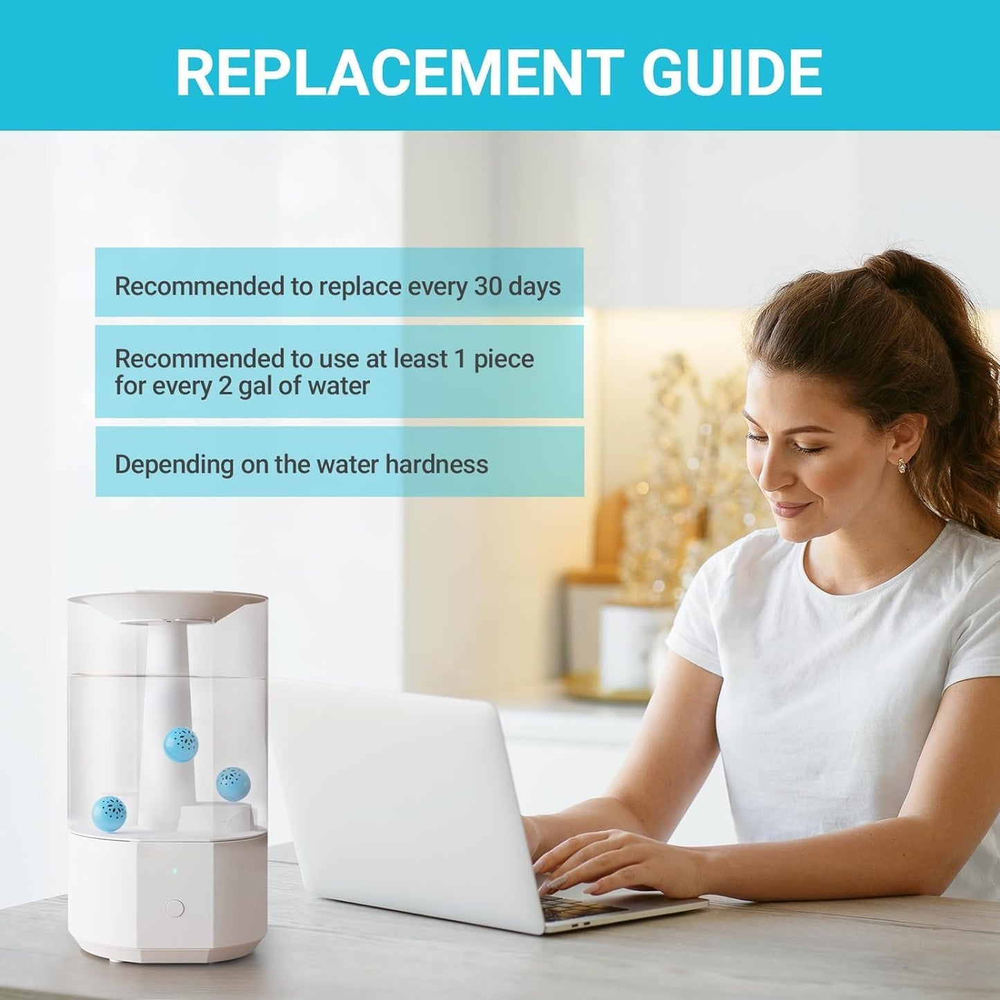 Humidifier Cleaning Ball ??Fights Mold & Odor, Prevents Hard Water Build-Up, Eliminates White Dust, For All Humidifiers & Fish Tanks