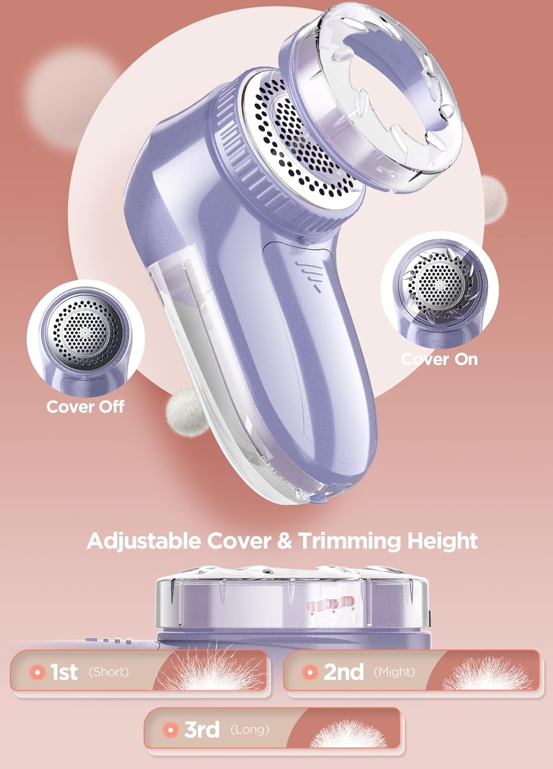 Bymore Fabric Shaver, Lint Remover, Lint Shaver Defuzzer Sweater Shaver for Clothes and Furniture with AC Adapter Pill Fuzz Remover-Purple