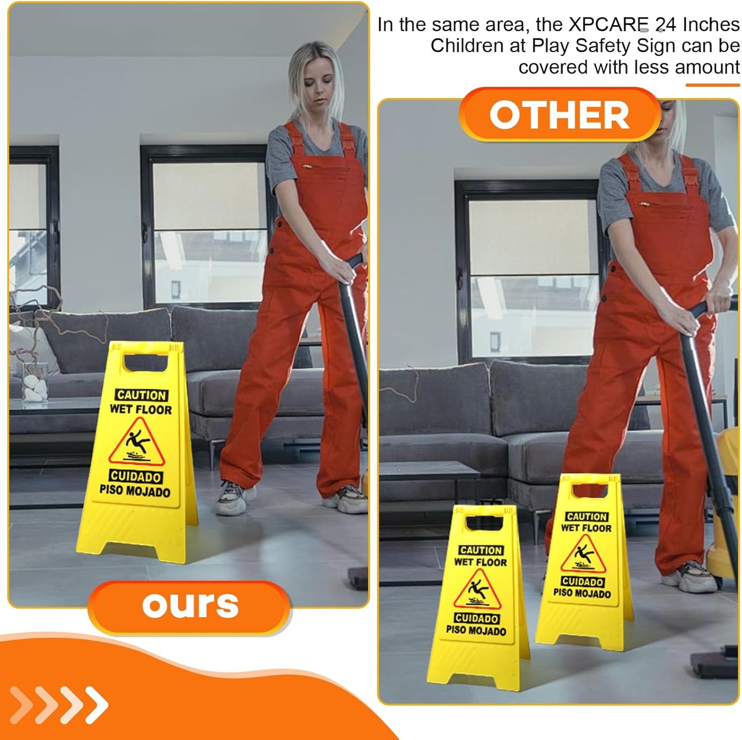XPCARE 24 Inches Caution Wet Floor Sign, 5PACK Yellow Bilingual Double-Sided Safety Warning Signs,A Frame Safety Wet Floor Signs Commercial