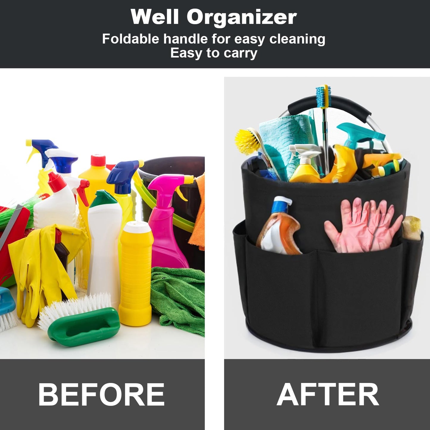 Bototack Cleaning Caddy with Handle, Cleaning Products Organiser, 17L Foldable Storage Basket