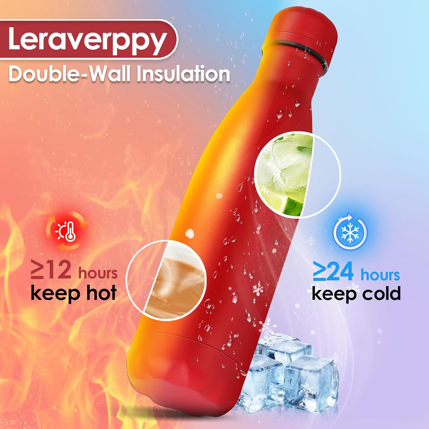 17oz Cola-Bottle Shaped Stainless Steel Leak-proof Water Bottle,Double Wall Vacuum Insulated Metal,Travel Mug For Sports Indoors & Outdoors,BPA-Free School Kids Flasks,Red(8 Pack)