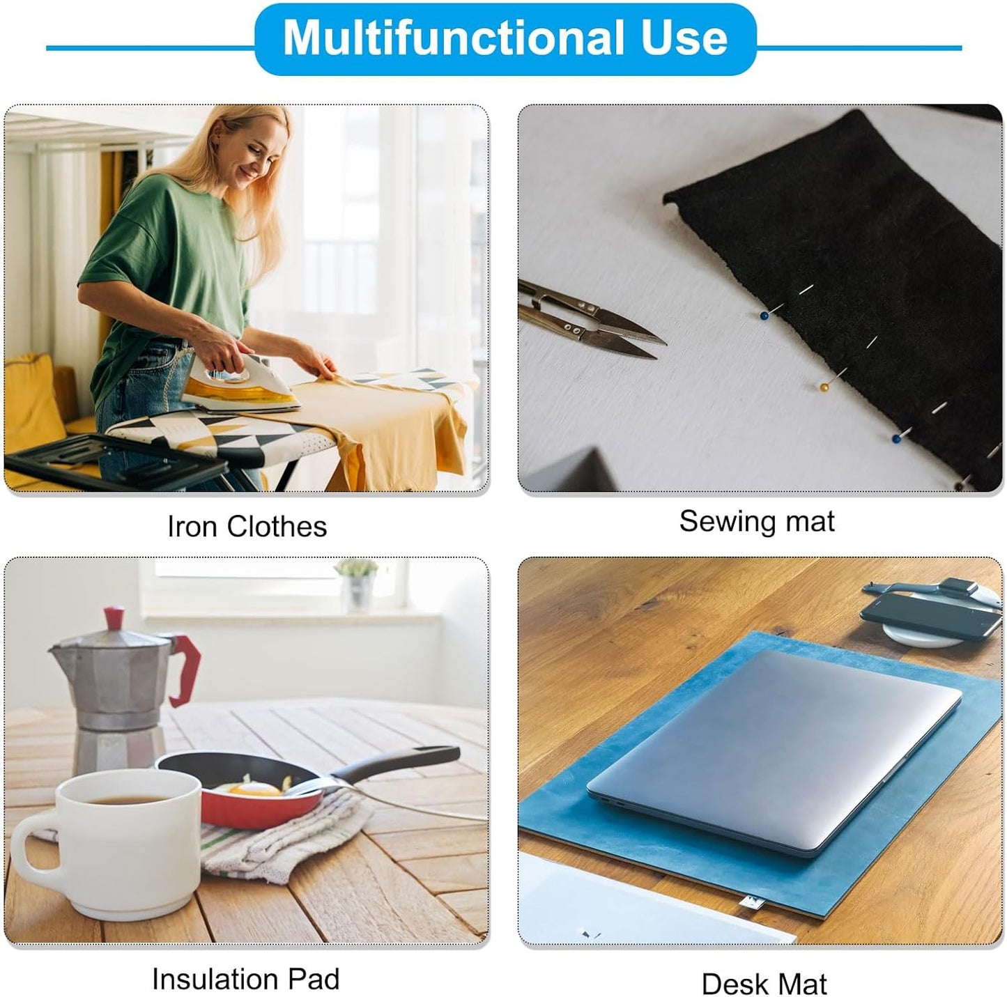 PATIKIL Wool Pressing Mat, 14" x 12" Wool Ironing Pad Blanket 0.5" Thickened Heat Resistant Quilting Ironing Pad for Quilters Sewing Craft, Grey