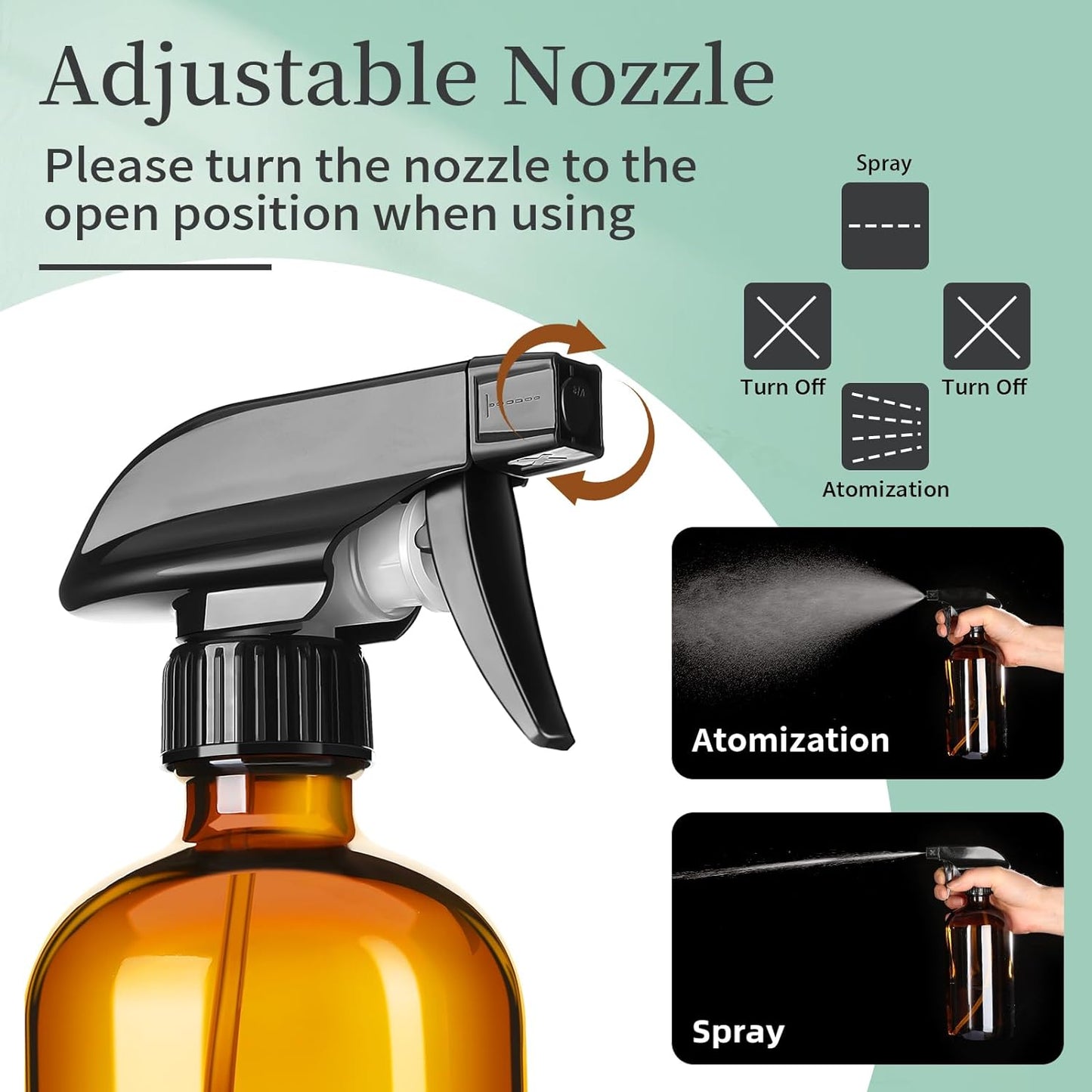 8oz Amber Glass Spray Bottles,6 Pack Glass Spray Bottles Refillable Empty Bottle with Adjustable Nozzle,Spray Bottle for Essential Oils,Cleaning Solutions,Pets,Hair Mister,Gardening