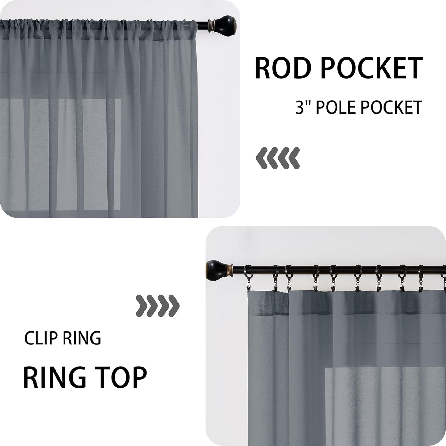 Tollpiz Short Sheer Door Curtains Closet Linen Textured Curtains Sheer Doorway Light Filtering Voile Patio Glass Door Rod Pocket Curtain French Door, 54 x 40 inches Long, Dark Grey, Set of 1 Panel