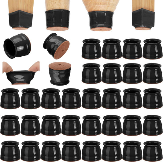 CHUNZEXI 32 Pack Chair Leg Floor Protectors for Hardwood Floors, Silicone Felt Covers Pads Caps, Protect Wood Furniture Feet Floors Noise Reduce and Scratch (Universal Large & Black)
