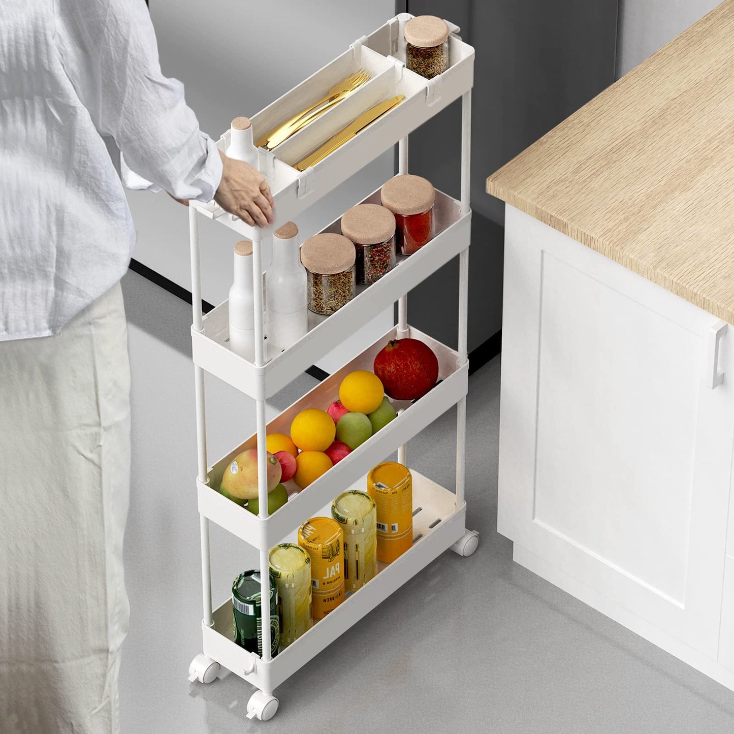 SPACELEAD Slim Storage Cart 4 Tier,Bathroom Organizer Rolling Utility, Mobile Shelving Unit Slide