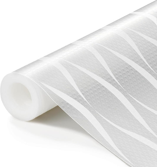 Shelf Liner, Waterproof Refragerator Liner, Drawer Liners for Kitchen Cabinet, Bathroom Sink Mat No Slip Cupboard Mats Non Adhesive Fridge Liner EVA Place Mats Roll - Clear Wave 17.5"×118"