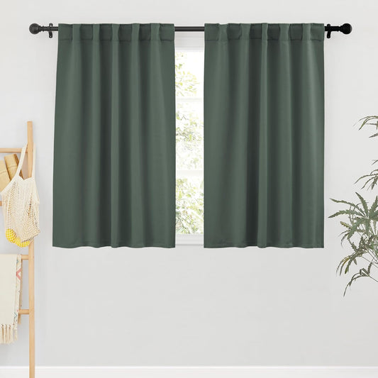 RYB HOME Blackout Curtains 54 inches Long - Thermal Insulated Privacy Spring Drapes for Kids Bedroom Living Room Bathroom, 42 inch Width x 54 inch Length, Dark Green, 2 Panels