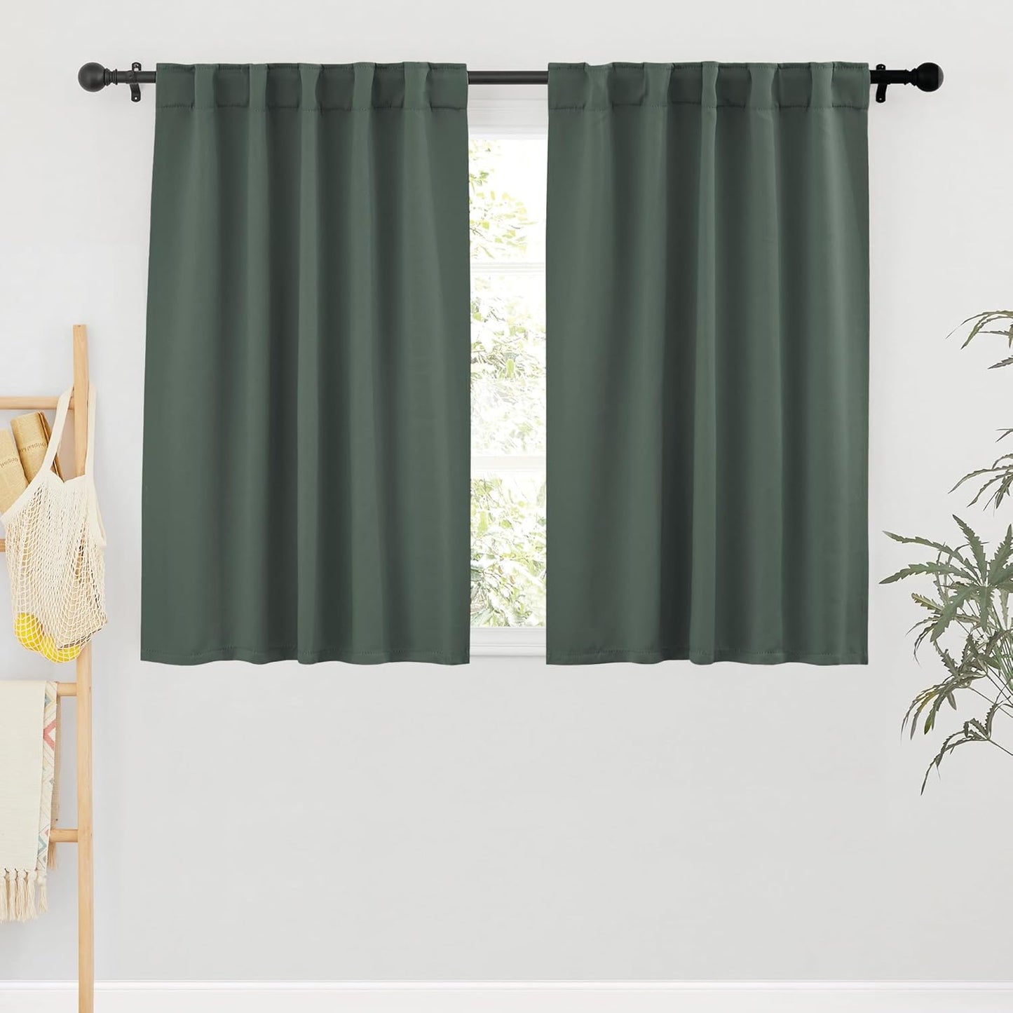 RYB HOME Small Window Curtains Blackout, Privacy Thermal Insulating Drapes for Bedroom Bathroom Basement Cafe Classroom Window Decor, W 34 x L 45 inches, Dark Green, 2 Panels