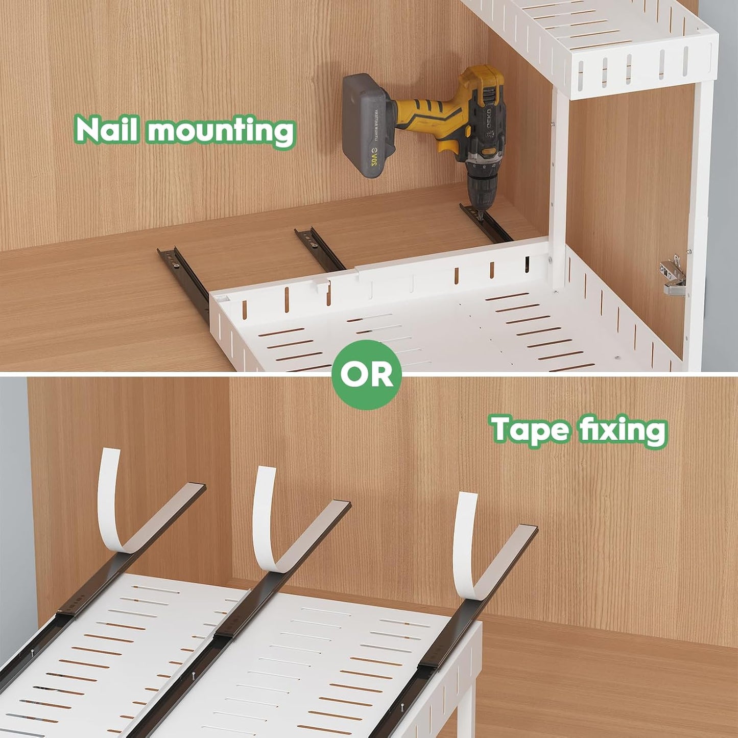REALINN Under Sink Organizer, 2 Tier Expandable Under Cabinet Organizer, Heights Adjustable Pull Out Storage for Kitchen Bathroom Laundry, White, 2 Pack