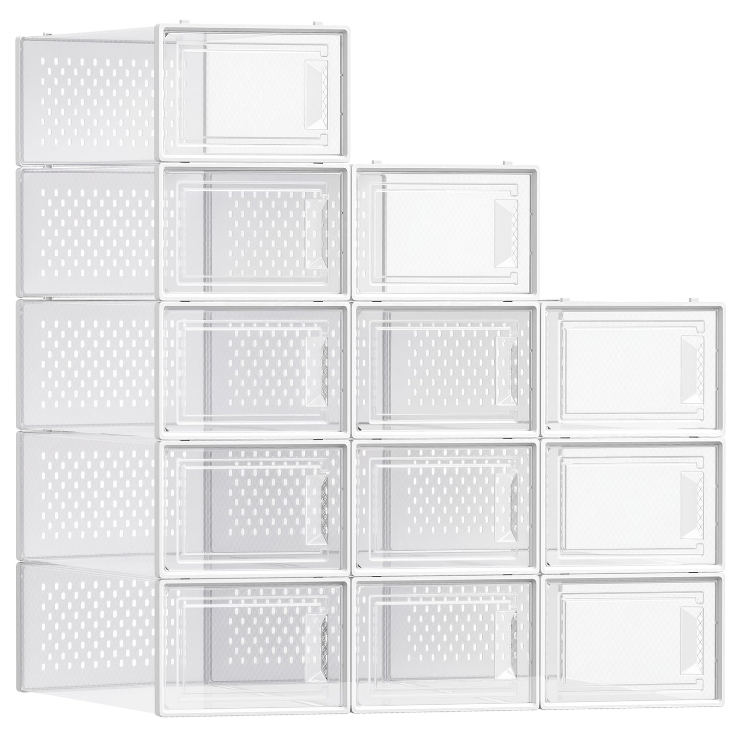 SONGMICS Shoe Boxes, Pack of 12 Shoe Storage Organizers, Stackable Clear Plastic Boxes for Closet
